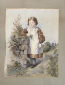 Donbson, Young Girl by a wall, watercolour on paper, signed bottom left, in a gilt glazed frame. (