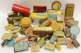 A large quantity of vintage tins including Butlin's souvenir (h- 11cm, w- 15cm), fire