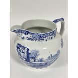 A oversized Spode china Italian pattern blue and white jug, shows no signs of use. ( H x 24 cm x D x