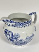 A oversized Spode china Italian pattern blue and white jug, shows no signs of use. ( H x 24 cm x D x