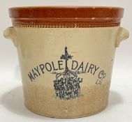 A large 12lb Maypole Dairy Company Ltd twin-handled treacle/salt glazed stoneware butter crock