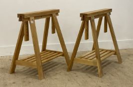 Ikea, a pair of beech 'A' frame rise and fall and angle adjustable trestles, each with a slatted