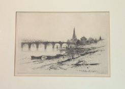 Sir David Young Cameron (Scottish 1865-1945), Perth Bridge etching, signed and titled bottom