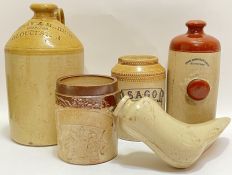 A group of vintage stoneware items comprising a large Skey Pottery (Tamworth) one gallon storage jar