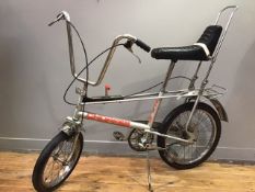 A Vintage Raleigh Chopper MK2 (1972 - 1985) three speed, Quick Silver finish.  Condition:  This