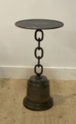 An Industrial style wrought and cast patinated metal lamp table H74cm