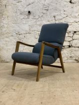 G-Plan, A Siestsa mid century stained beech framed open armchair with upholstered back and seat,