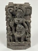 A eastern carved wood panel section of a Goddess and attendant, H x 30 cm x W x 17 cm)