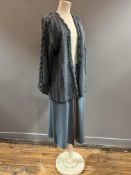 A mixed group of knitwear by Mary Farrin including a over dress with deep V neckline in grey/blue