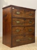 A 19th century mahogany campaign chest of drawers, fitted with a fall front pull out writing