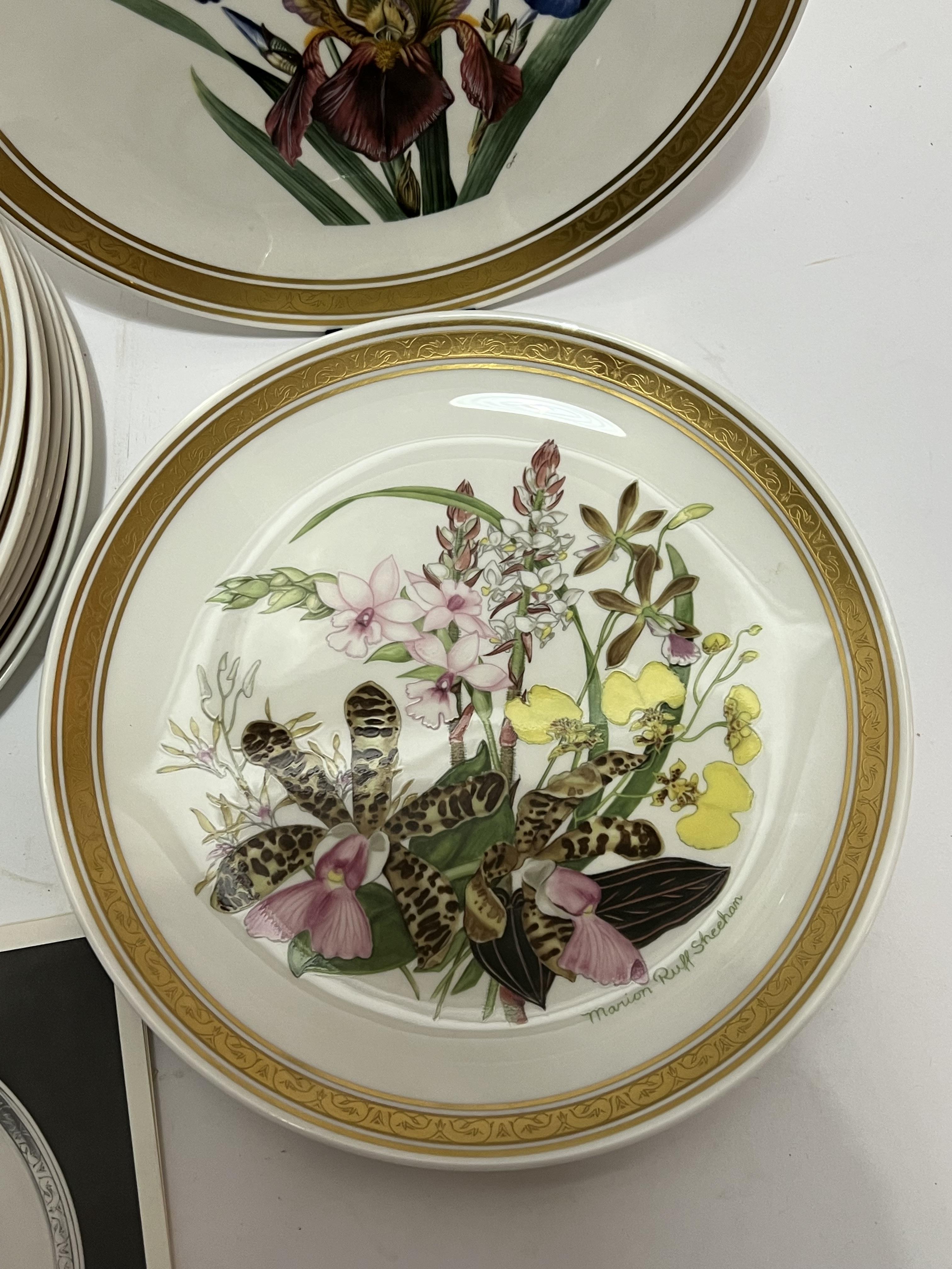 A set of twelve Franklin Porcelain plates with floral decoartiona and gilt edges (w- 23.5cm) with co - Image 3 of 4