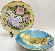 A Chelsea Pottery earthenware dish with brightly glazed floral decoration (marked verso, w- 31.5cm),