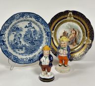 A 19thc Turner china transfer printed blue and white plate decorated with two men on a bridge