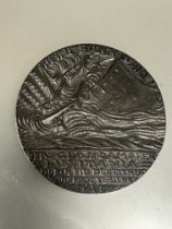 Memorabilia, a cast steel Lusitania commemorative medal 5th of May 1915 with image of sinking