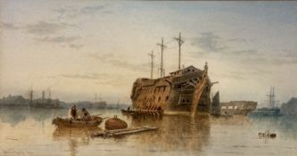 George Gregory (1849-1938), View of hulks and other shipping in Plymouth harbour, watercolour,