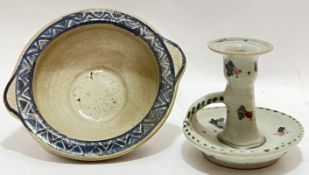 Two items of early Poole Pottery/Carter & Co comprising a small breakfast bowl with geometric