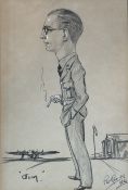 A Caricature of a WW2 Royal Air Force Office "Jim", charcoal and chalk, signed Pat Rooney 1941, in a
