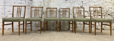 Gordon Russell Broadway works, A set of six mid century teak dining chairs, with triple spar backs