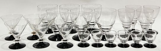 A group of mid-century Art Deco style drinking glasses comprising six large tumblers (h- 11cm), five