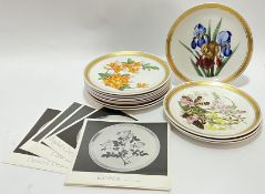 A set of twelve Franklin Porcelain plates with floral decoartiona and gilt edges (w- 23.5cm) with co