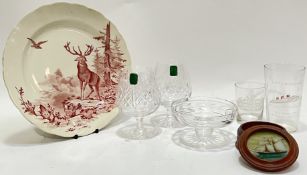 A mixed lot comprising a pair of Edinburgh Crystal brandy glasses with paper labels (h- 12.5cm), and