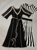 A mixed group of knitwear including a Mary Farrin black knit dress with self tie, deep v neck,