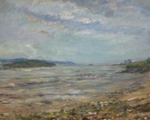 Bet Ramsay, Cramond Morning, oil on board, signed bottom right, in a silver wooden frame. (
