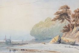 William Collingwood Smith (British 1815-1887), Coastal Landscape scene with ships to background,