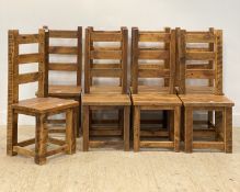 A set of eight rustic ladder back dining chairs. H112cm