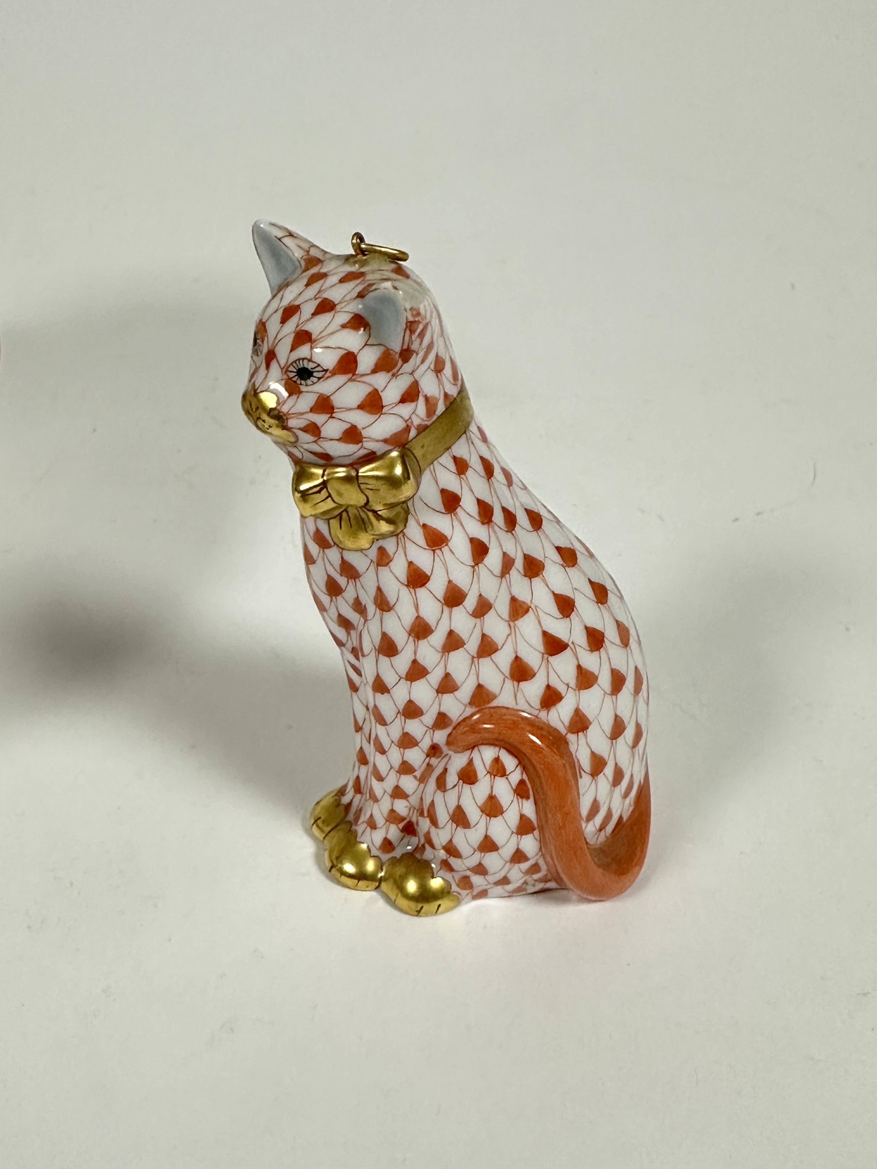 A Hungarian Herend porcelain seated cat figure with gold collar in terracotta pattern, (H x 8.5 - Image 2 of 3