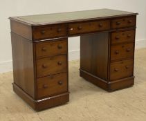A Victorian mahogany twin pedestal desk, the top inset with tooled green leather writing surface
