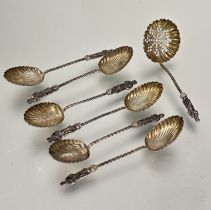 A set of six Birmingham silver spiral twist apostille style shell bowl coffee spoons and matching