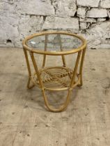 A vintage Boho style bamboo and glass circular lamp table H51cm, D51cm.