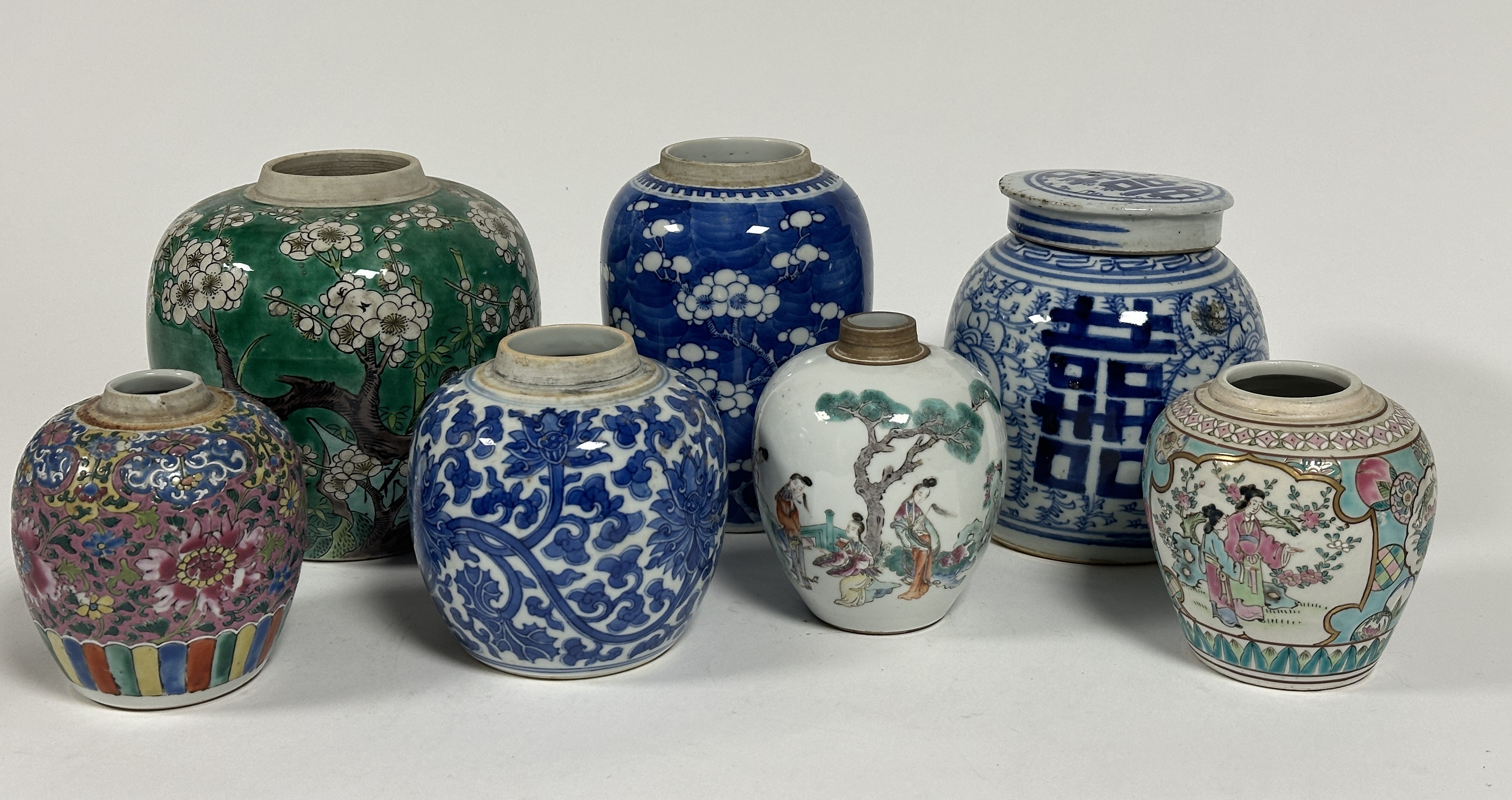 A collection of six late 19th and early 20thc Chinese ginger jars, one with cover and a Japanese