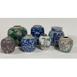A collection of six late 19th and early 20thc Chinese ginger jars, one with cover and a Japanese
