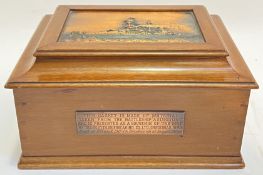An unusual 1920's souvenir casket 'made of material taken from the battleship "Agincourt"', the wood