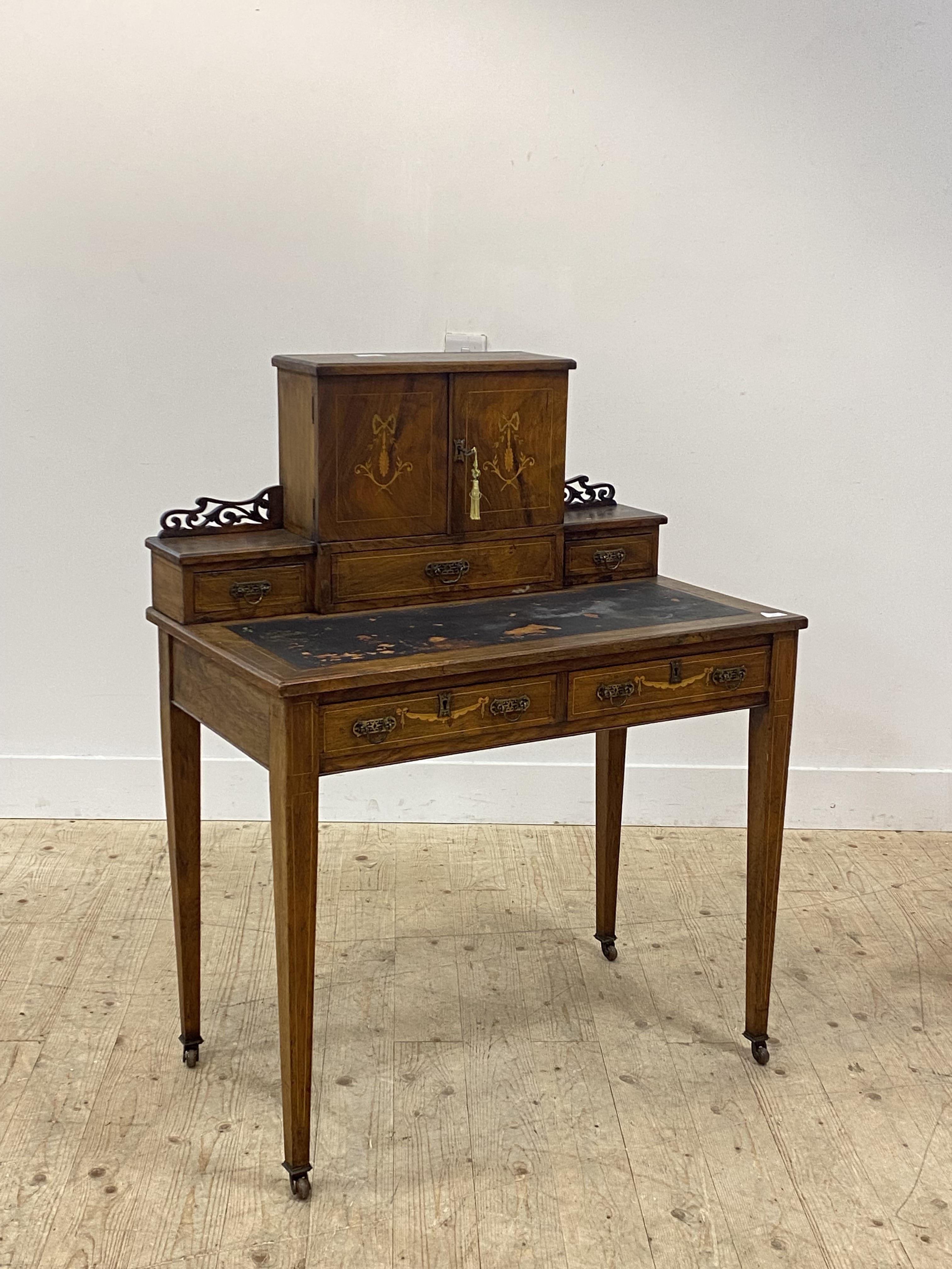 A late 19th century rosewood Bonheur du Jour writing desk in the Neoclassical taste, the - Image 2 of 2
