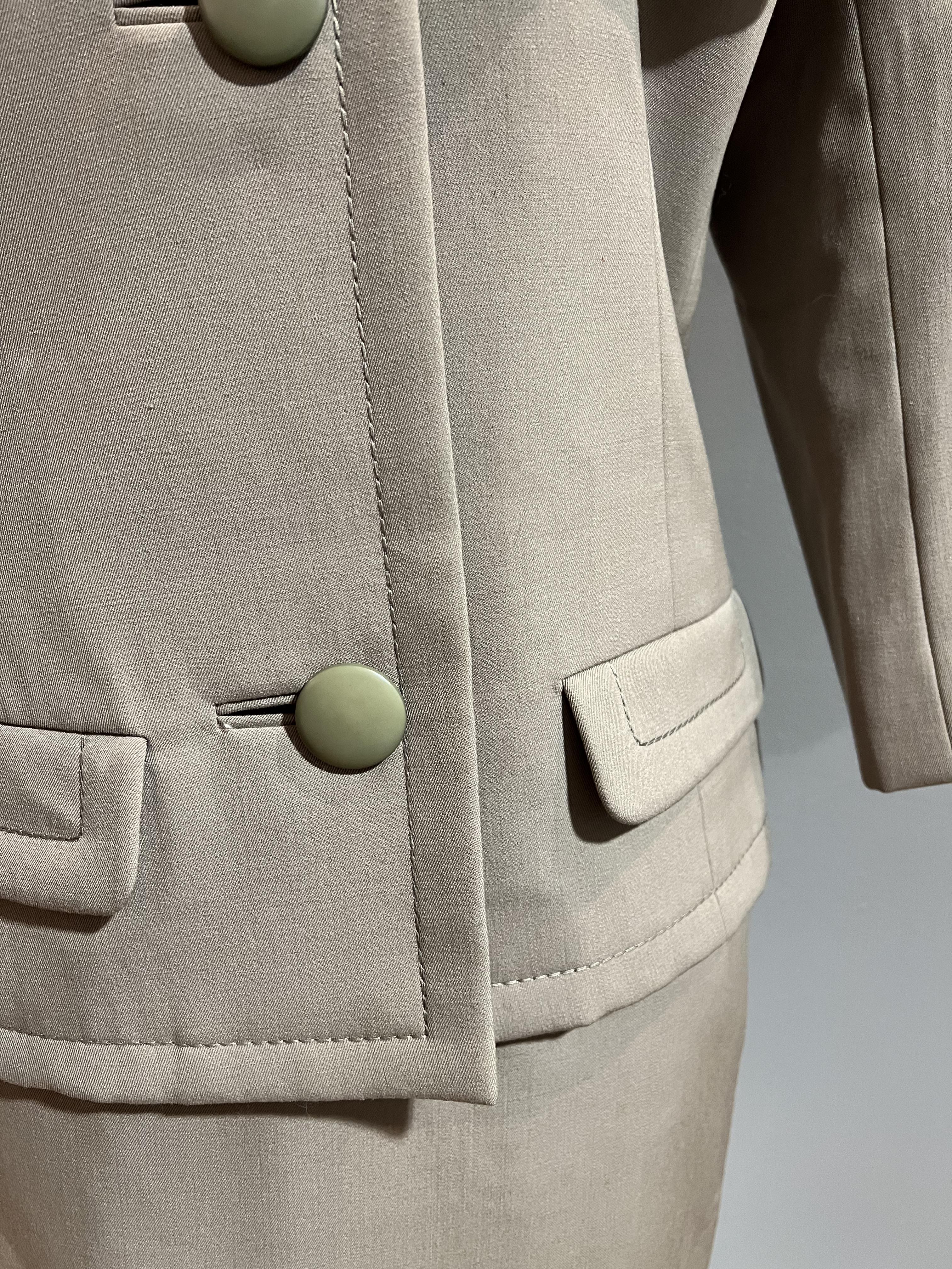 A Christian Dior skirt suit in taupe gaberdine, with fitted Bar style jacket (38") and straight - Image 3 of 9