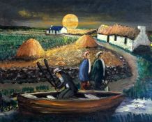 James Bingham (Irish 1925-2009), Sunset Donegal, oil on board, signed bottom right, artist label