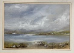 Mattie Waugh (Irish), Across Dundrum Bay, watercolour, artist label verso, signed bottom right in