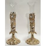 A pair of silver plated epergnes modelled as meadow flowers with scalloped edge glass liner (h- 35cm