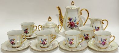 A Czechoslovakian gilt and lustre glazed part tea/coffee service comprising a coffee pot (h- 20.5cm,