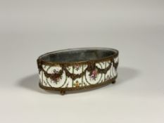 A small gilt-metal mounted porcelain table jardiniere or cachepot, probably early 20th century