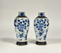 A pair of Chinese blue and white Nanjing crackle glaze porcelain baluster vases