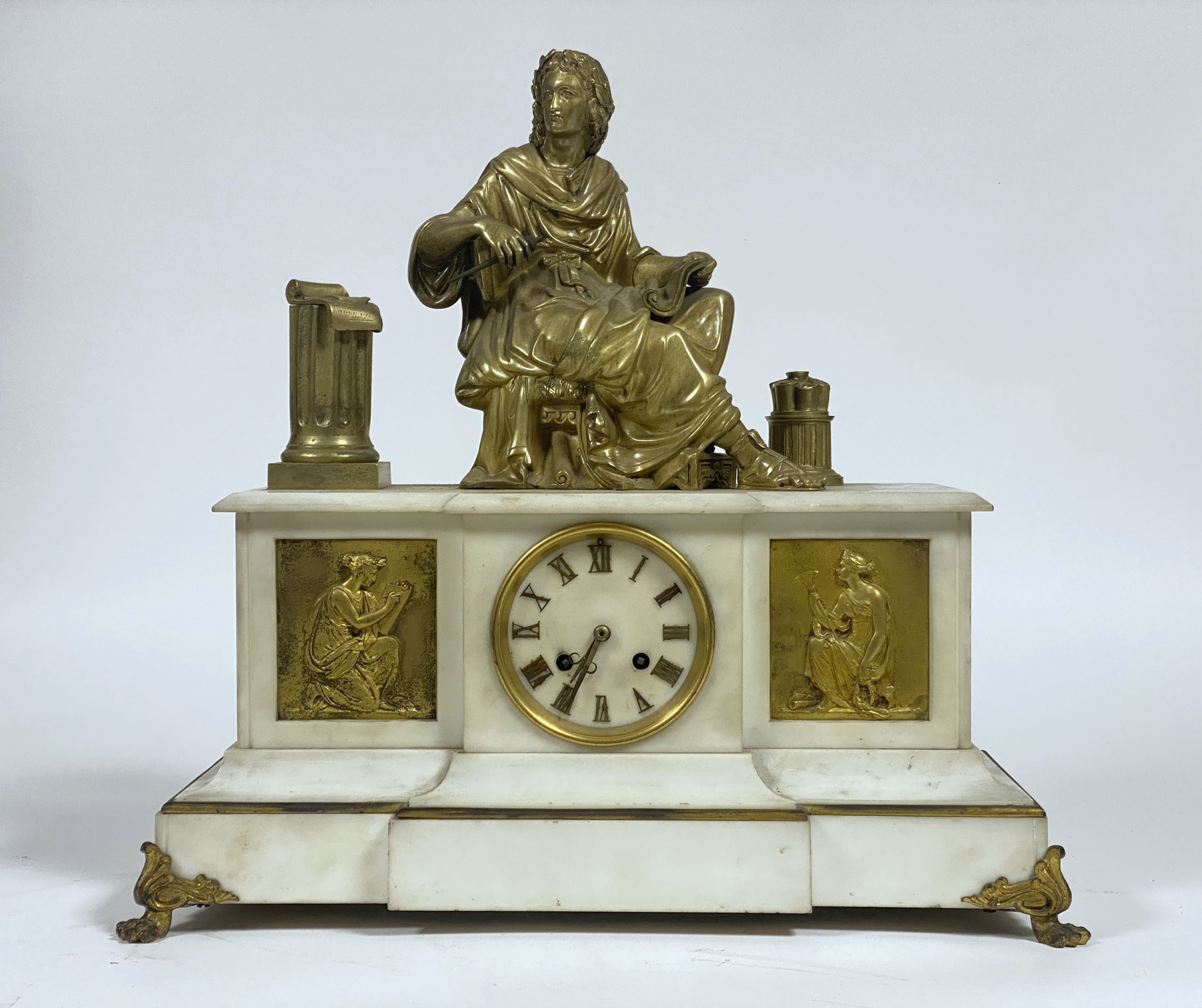 A French gilt-metal mounted white marble mantel clock,19th century