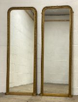 A pair of Victorian giltwood and gesso pier glass mirrors, the frames, of rectangular outline,