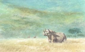 Joel Kirk (British, b. 1948), Rhinoceros, signed lower right, watercolour