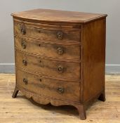 A small, well proportioned George III mahogany bow front chest, late 18th century, the boxwood