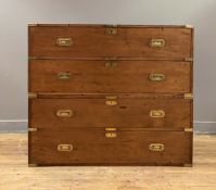 A 19th century brass bound mahogany two part campaign chest