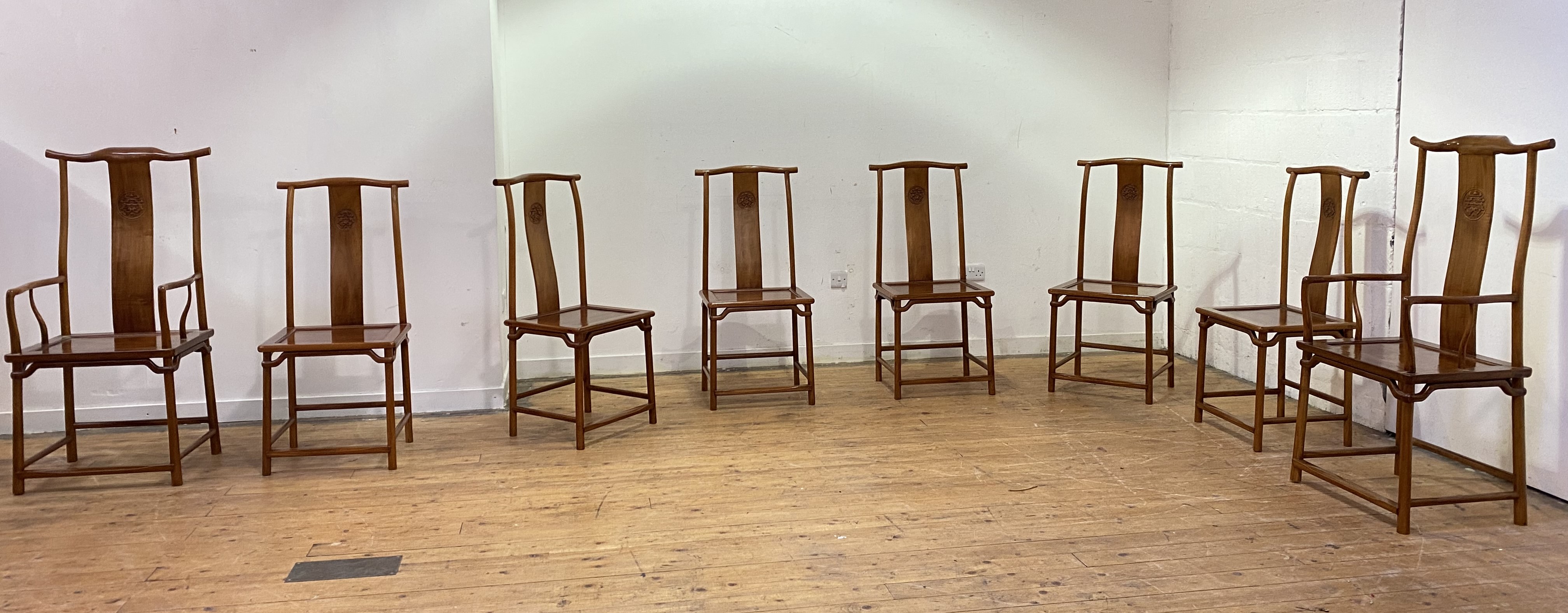 A set of eight Chinese Ming style hardwood dining chairs - Image 3 of 5